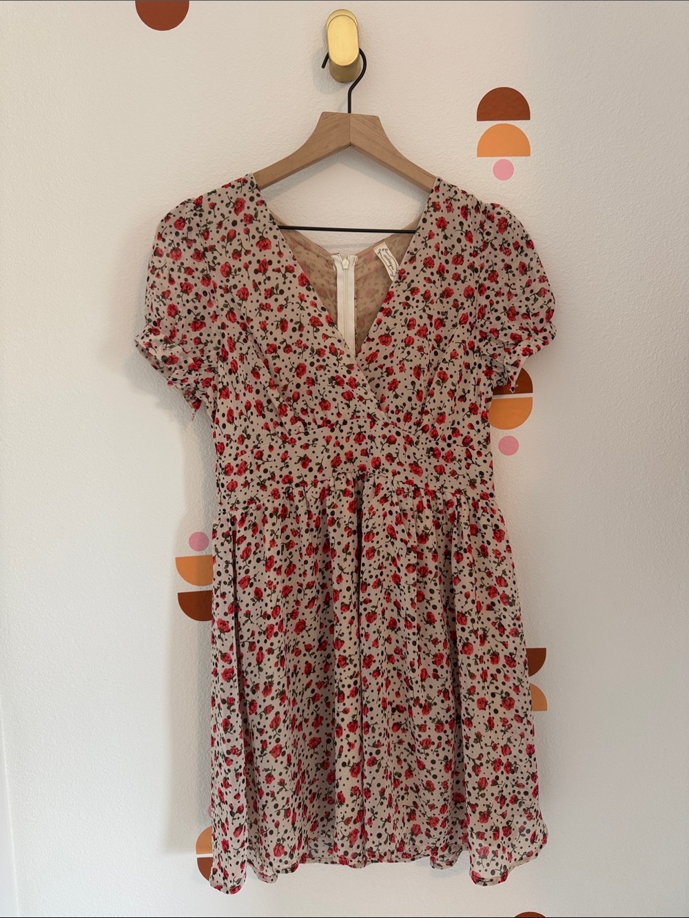 Audrey 3+1 Cream Mini Dress with Red Floral Print N0004
